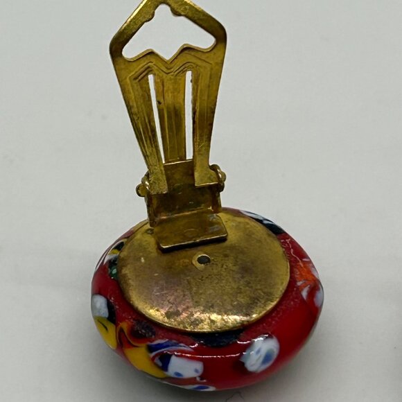 Vintage Red Venetian Glass Clip-On Earrings With Gold Tone Backs 3/4" Diameter - Picture 6 of 16